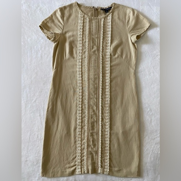 BROOKS Brothers Short Sleeve Linen Shift Dress With Lace Detail Size 0 - Picture 1 of 9